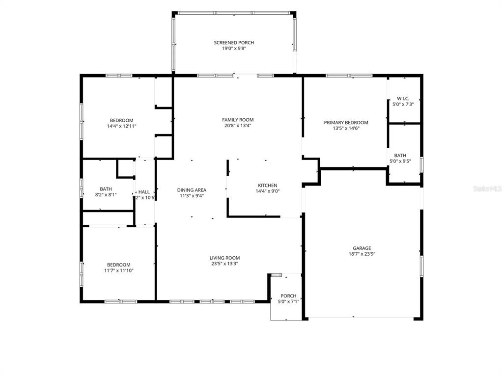 This is a floor plan showing the layout of a house with three bedrooms and a garage — 11602 GROVE STREET, SEMINOLE, FL