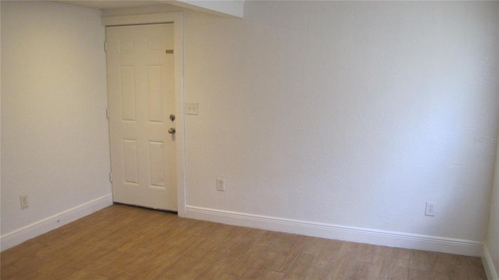 An empty room features white walls, a white door, and light-colored wood-look flooring — 109 E GLADYS STREET UNIT D, TAMPA, FL