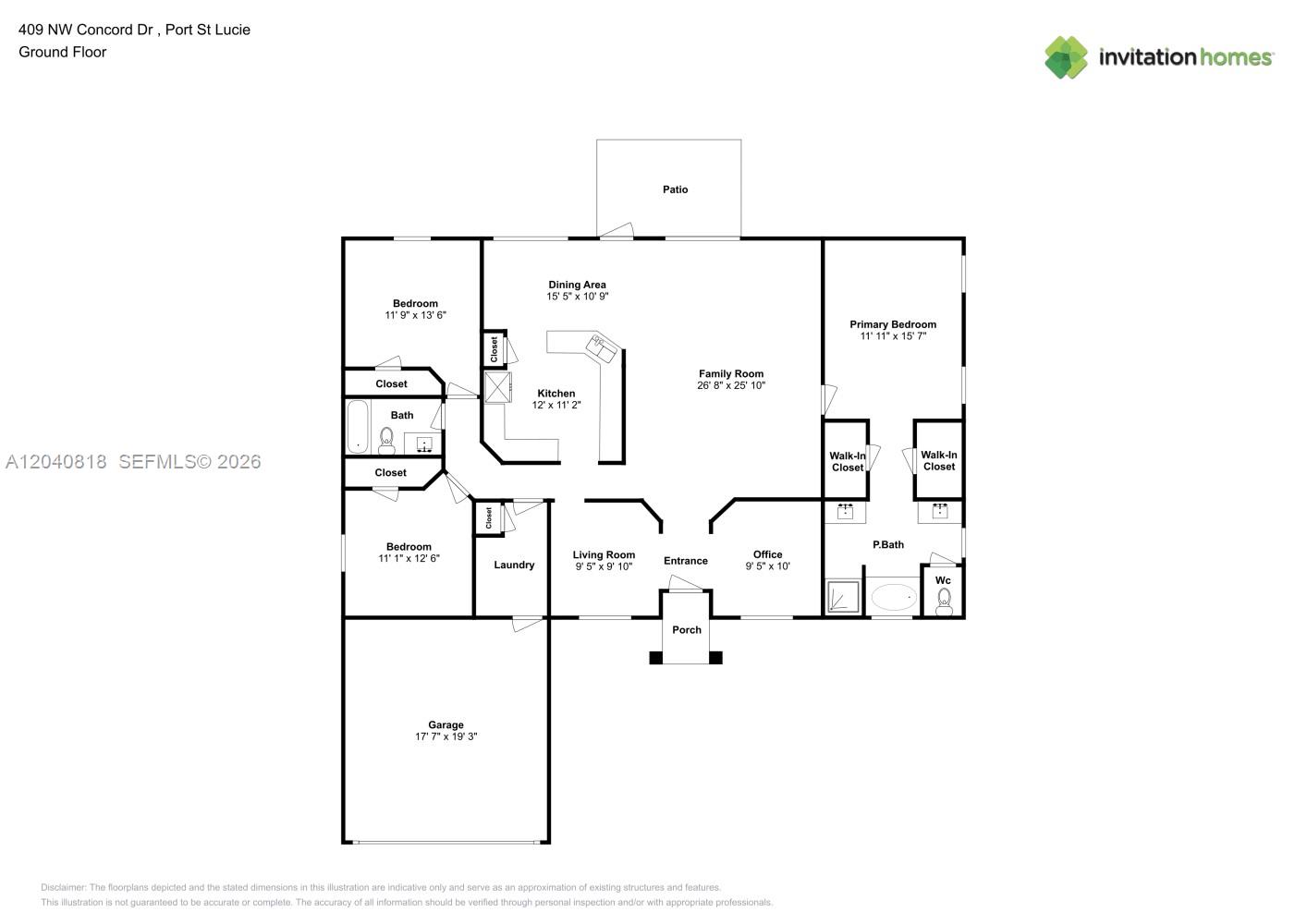 This is a floor plan for a single-story house with a garage and patio — PORT ST. LUCIE, FL