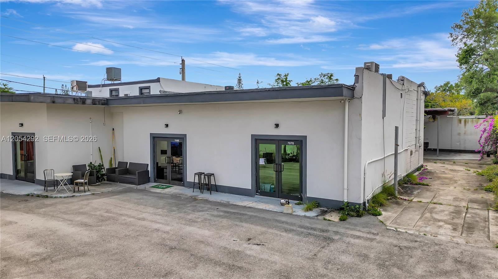 An exterior view of a single-story commercial building with two glass-paneled entrance doors — 7000 NW 2 Ave # 7060, Miami FL 33150, MIAMI, FL