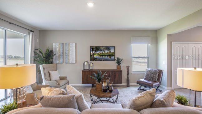 A living room features a television, a wooden console, a coffee table, and seating furniture — 25125 THORNHILL DRIVE, SORRENTO, FL