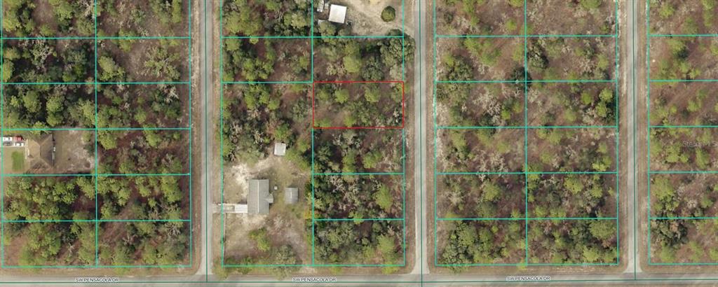 An aerial map shows a rectangular plot of land outlined in red among wooded lots — 0 SW BIG BEAR RIDGE, DUNNELLON, FL