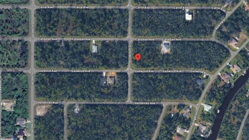 This is a satellite map view of a wooded residential area with platted streets — 14088 GAILWOOD AVENUE, PORT CHARLOTTE, FL