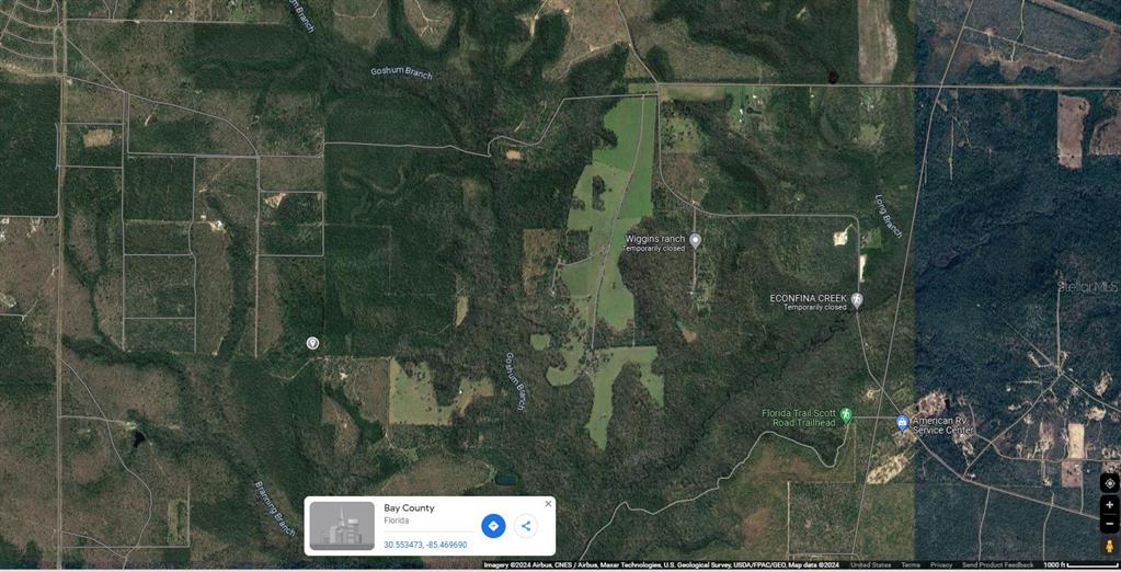 This is a satellite map view of a rural area in Bay County, Florida — 19 2N 12W-20 UNKNOWN, FOUNTAIN, FL