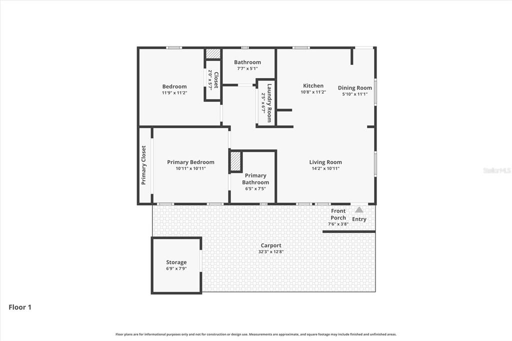 This is a floor plan for a single-story home with two bedrooms and a carport — 8320 RIVERSIDE DRIVE UNIT 51B, PUNTA GORDA, FL