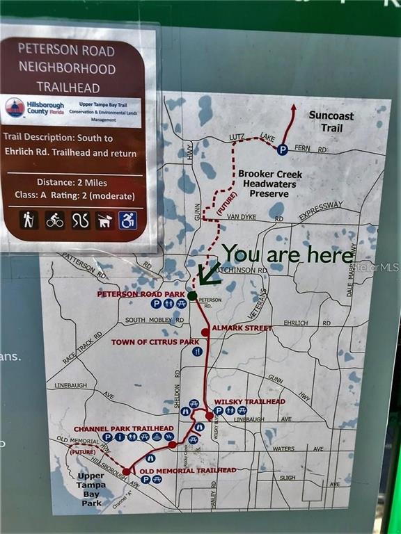 This is a map of the Peterson Road Neighborhood Trailhead and surrounding trail system — 15025 RAILS ROAD, ODESSA, FL