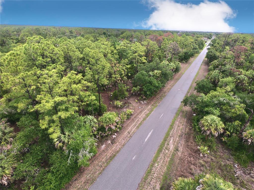 An aerial view of a paved road running through a dense, wooded forest area — 1101, 1117 & 1109 BORDER STREET, PORT CHARLOTTE, FL