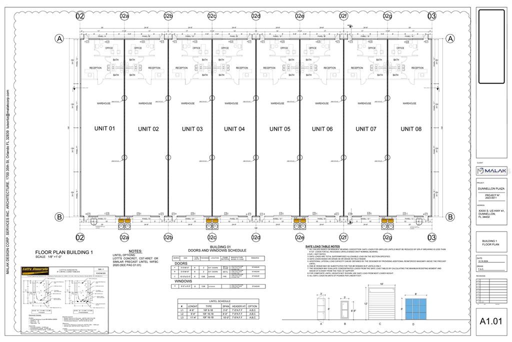 This is a floor plan for a commercial building containing eight individual units — TBD US HWY 41, DUNNELLON, FL