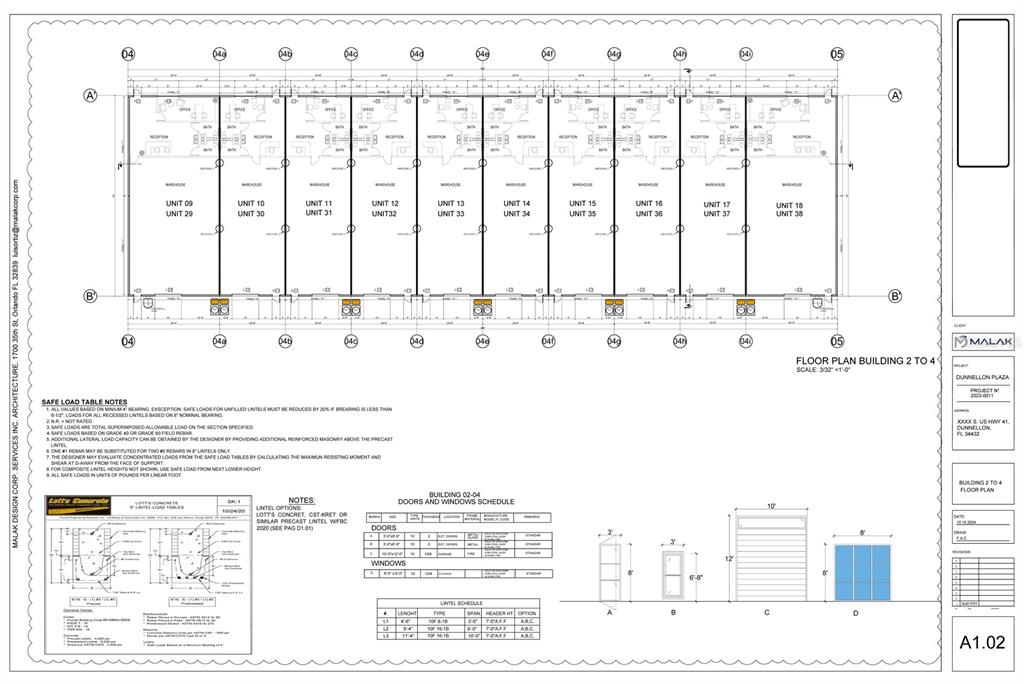 This is a floor plan for a commercial building featuring multiple warehouse and office units — TBD US HWY 41, DUNNELLON, FL