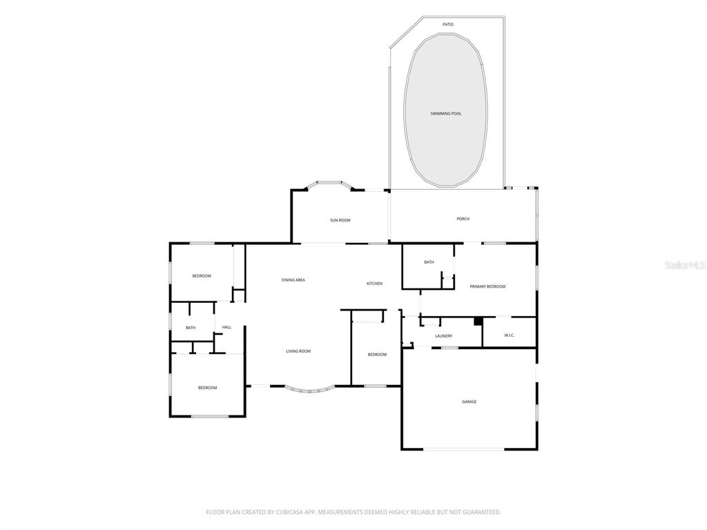 This is a floor plan of a house featuring a swimming pool and a garage — 792 N BEACH STREET, ORMOND BEACH, FL