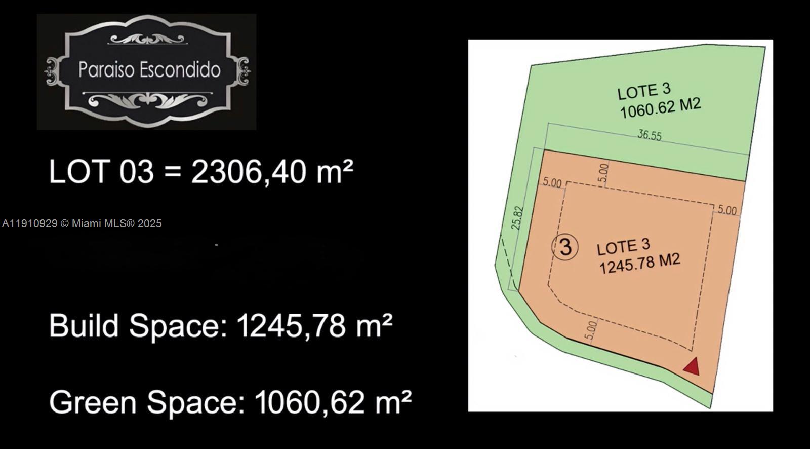 This image is a map showing the dimensions and area breakdown for a land lot — Vereda Mampuesto Sector Garrido #3, C Colombia, C