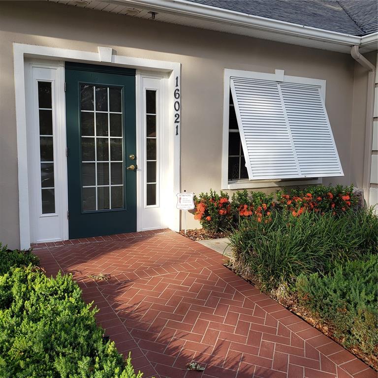 A front entrance features a dark green door, white shutters, and a brick walkway — 16013 N FLORIDA AVENUE, LUTZ, FL