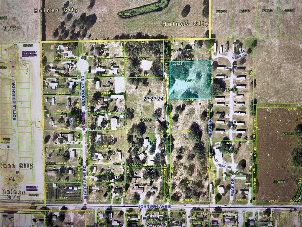 This is a property map showing land parcels and road layouts in Haines City — PEAK DRIVE, HAINES CITY, FL