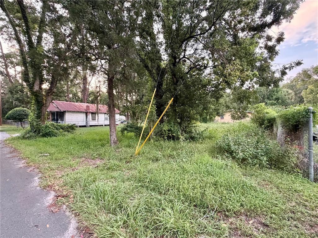 A grassy, overgrown vacant lot sits next to a small house with a red roof — XX NE 5TH AVENUE, GAINESVILLE, FL