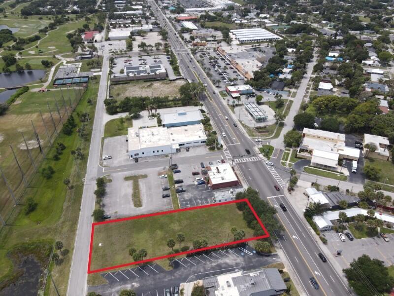 An aerial view shows a vacant rectangular lot outlined in red next to a road — 0 S 3rd Street, Fort Pierce FL 34950, FORT PIERCE, FL