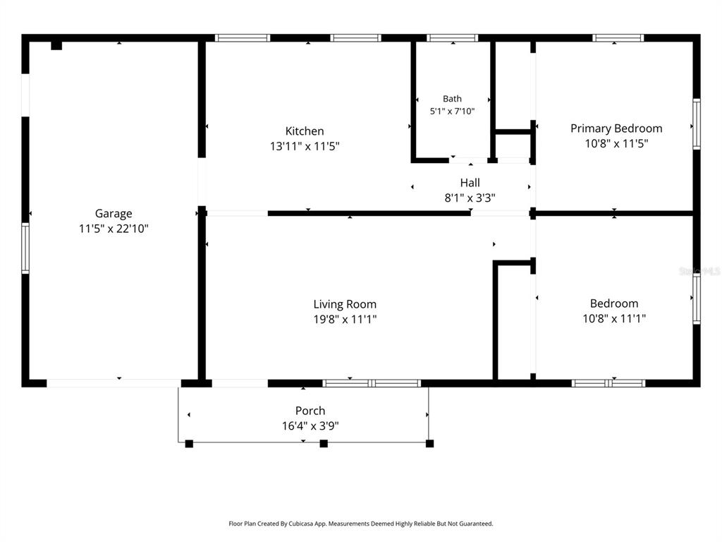 This is a floor plan showing a garage, kitchen, living room, two bedrooms, and one bathroom — 2187 DIXIE GARDEN LOOP, HOLIDAY, FL
