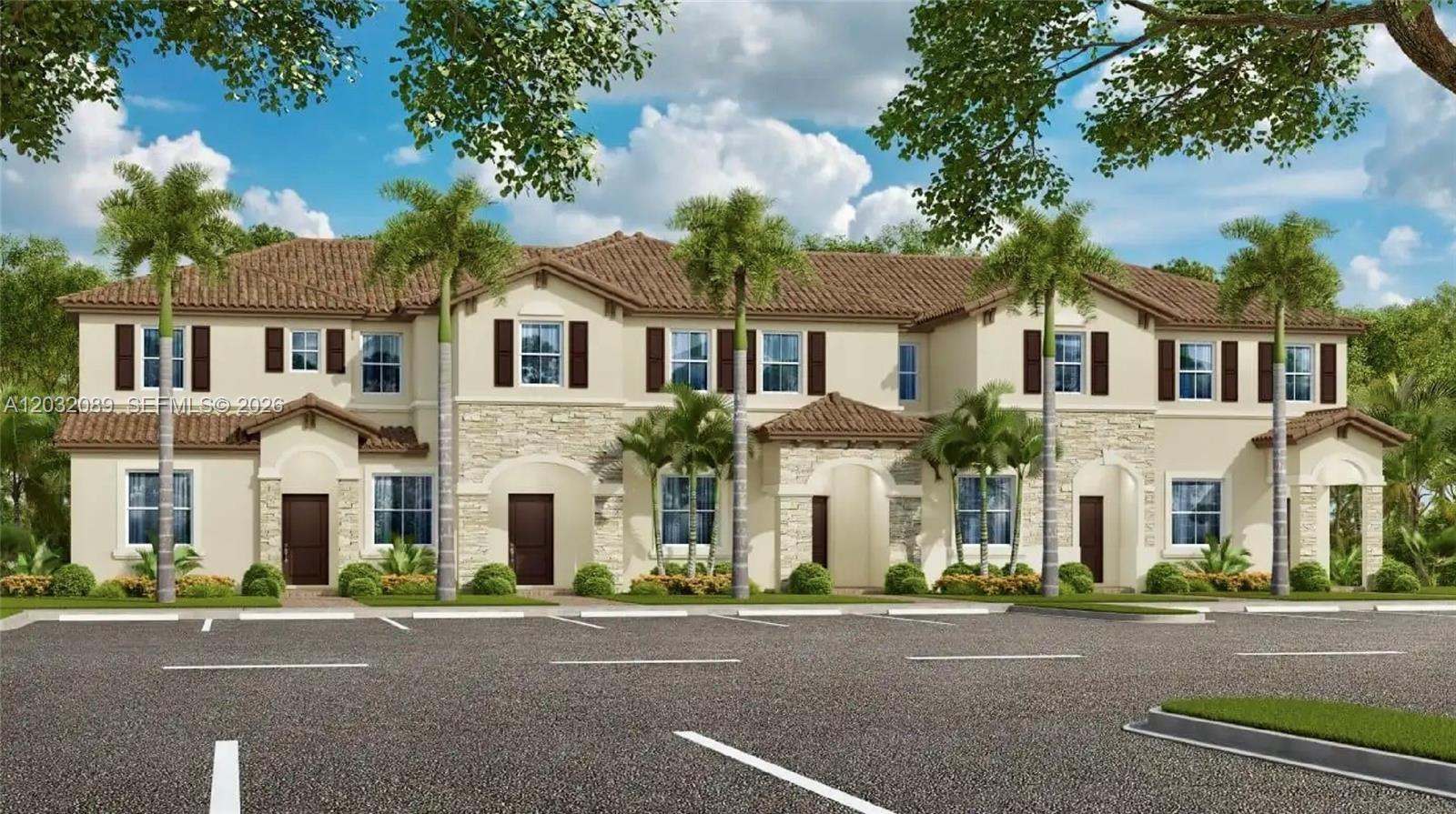 This is a digital rendering of a multi-unit townhouse building with a parking lot — 12688 NW 23rd Pl, Miami FL 33167, MIAMI, FL