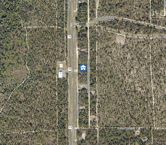 This is an aerial map view showing a plot of land near a highway — LOT 15 NICASIO JAY AVENUE, WEEKI WACHEE, FL