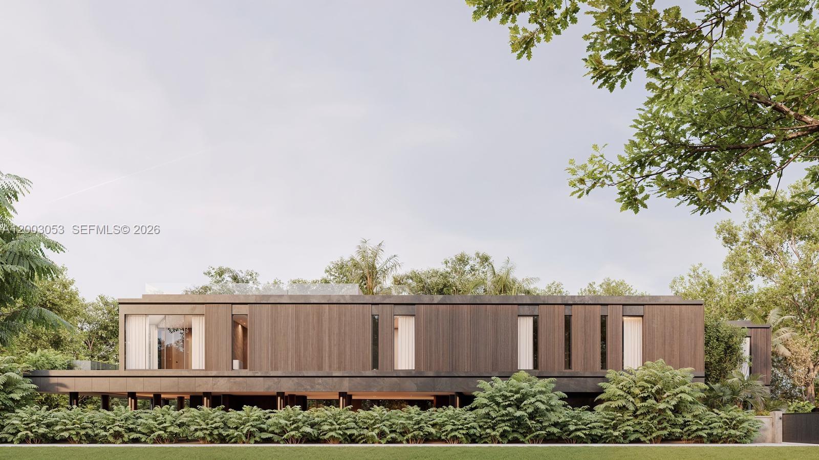 A rendering of a modern, two-story home with dark wood siding and elevated ground floor — 1110 NE 84th St, Miami FL 33138, MIAMI, FL
