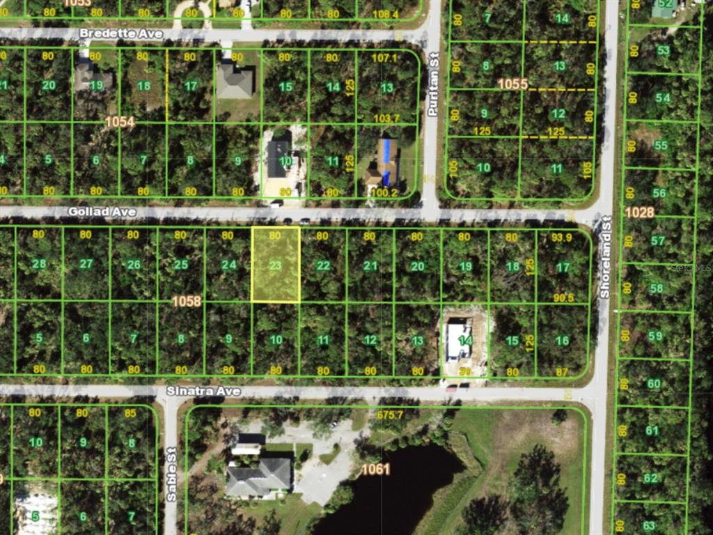This is a map showing a highlighted vacant lot in a residential neighborhood — 18161 GOLIAD AVENUE, PORT CHARLOTTE, FL