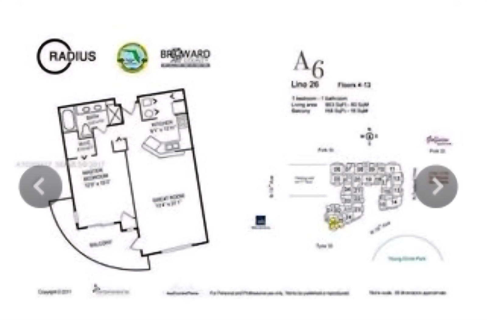 This floor plan shows a one-bedroom, one-bathroom apartment layout with a balcony and kitchen — 1830 Radius Drive # 526, Hollywood FL 33020, HOLLYWOOD, FL