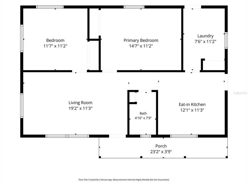 This is a floor plan showing a two-bedroom home with a kitchen, bath, and porch — 7280 WIMBERLY COURT, WEEKI WACHEE, FL