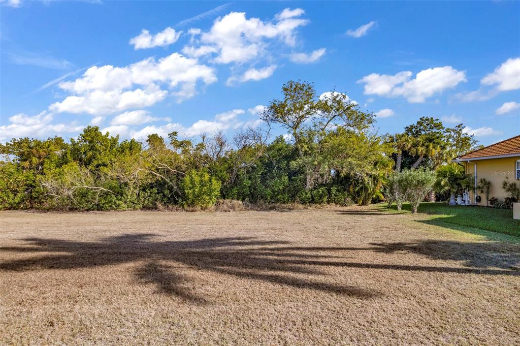 A grassy backyard lot features a dense treeline and a portion of a house exterior — 2316 PADRE ISLAND DRIVE, PUNTA GORDA, FL