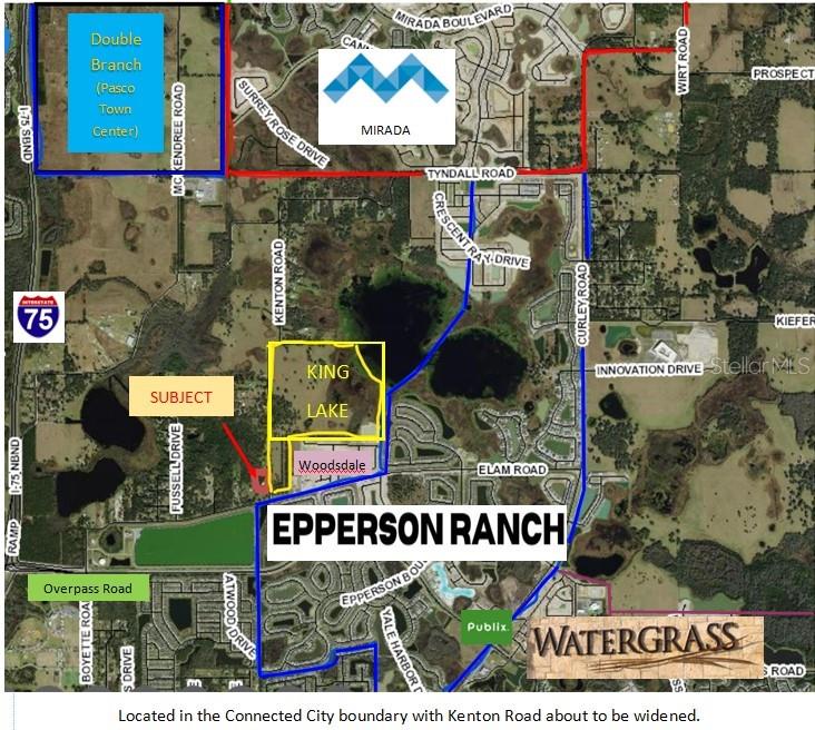 This map shows the location of a subject property relative to surrounding developments and roads — 8529 KENTON ROAD, WESLEY CHAPEL, FL