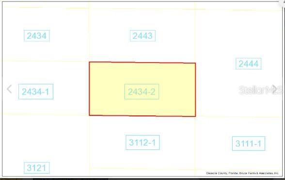 This is a map showing a highlighted rectangular land parcel labeled 2434-2 — HOLOPAW GROVES ROAD, ST CLOUD, FL