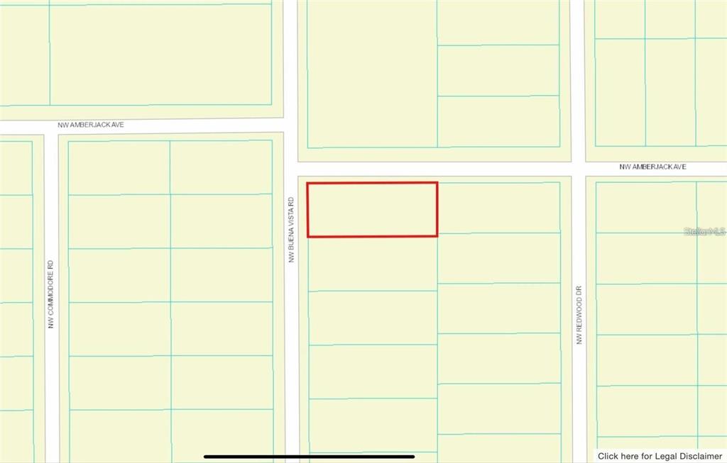 This is a map showing a rectangular property lot highlighted in red — 00 SW BUENA VISTA ROAD, DUNNELLON, FL