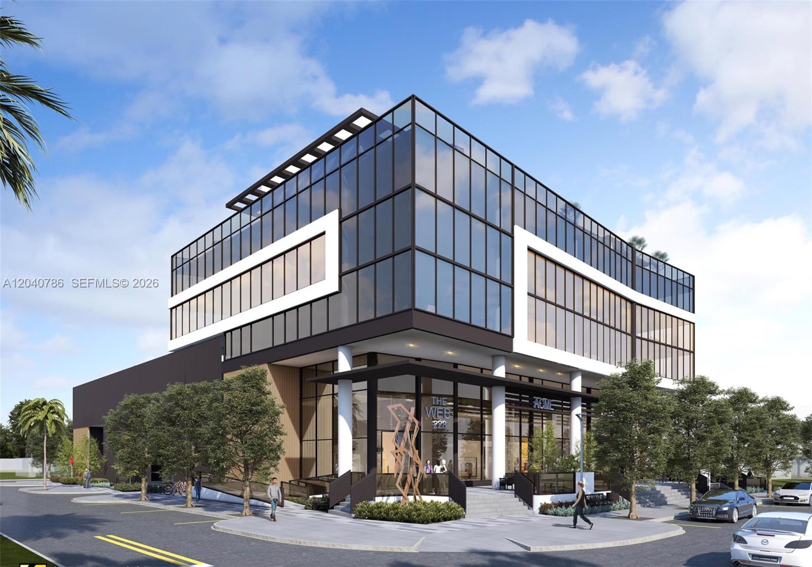 This is a digital rendering of a modern multi-story commercial building with glass curtain walls — 228 SE 9th St, Hallandale Beach FL 33009, HALLANDALE BEACH, FL