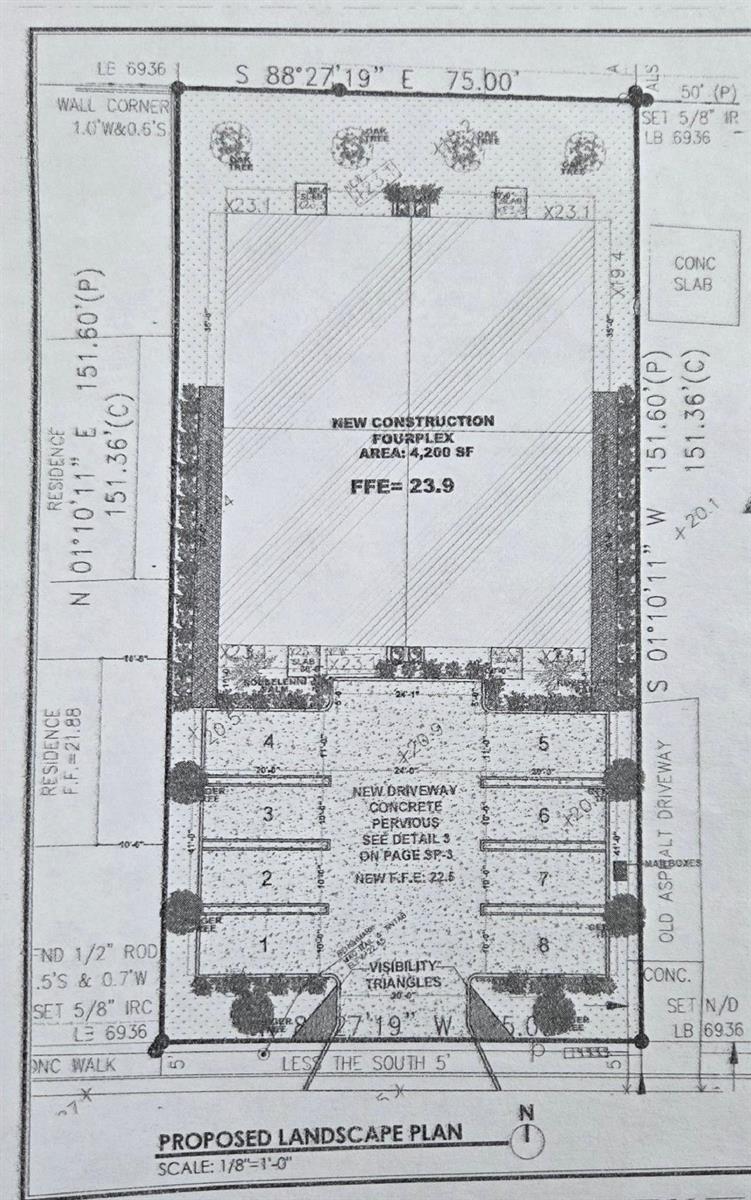 This is a site plan rendering for a proposed fourplex construction project with a parking area — 1114 W 28th Street, Riviera Beach FL 33404, RIVIERA BEACH, FL