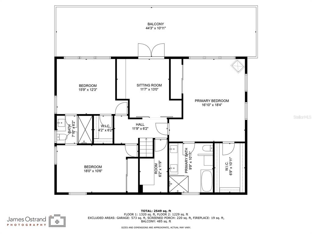 This is a floor plan for the second level of a house featuring three bedrooms — 3319 BAYSHORE BOULEVARD NE, ST PETERSBURG, FL