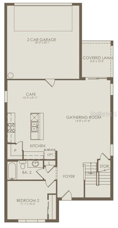 This floor plan shows the first level of a home with a garage and two bedrooms — 5052 SHRUB LEAF ALLEY, ST CLOUD, FL