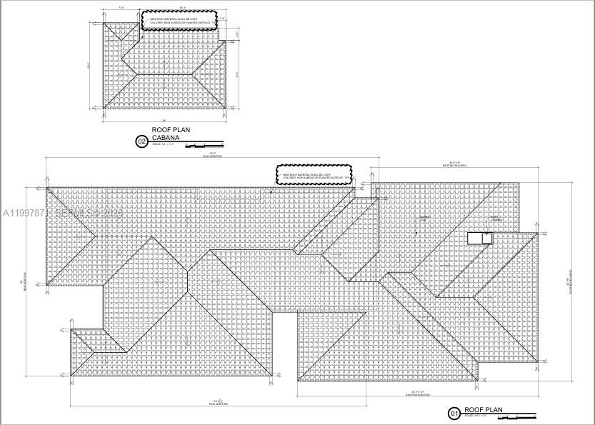 This is a technical roof plan drawing showing the layout for a main building and cabana — 5934 NE 4th ct, Miami FL 33137, MIAMI, FL