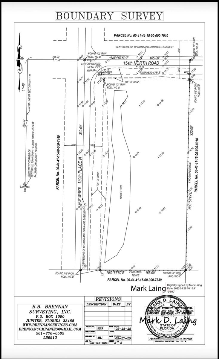 This is a boundary survey map showing property lines, easements, and site features — 0 129th Terrace N, FL 33478, FL