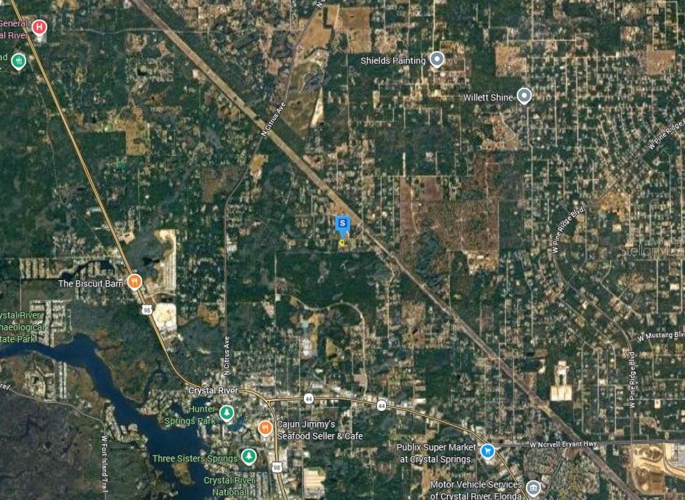 This is an aerial map view of the Crystal River area in Florida — 8326 W OAK STREET, CRYSTAL RIVER, FL