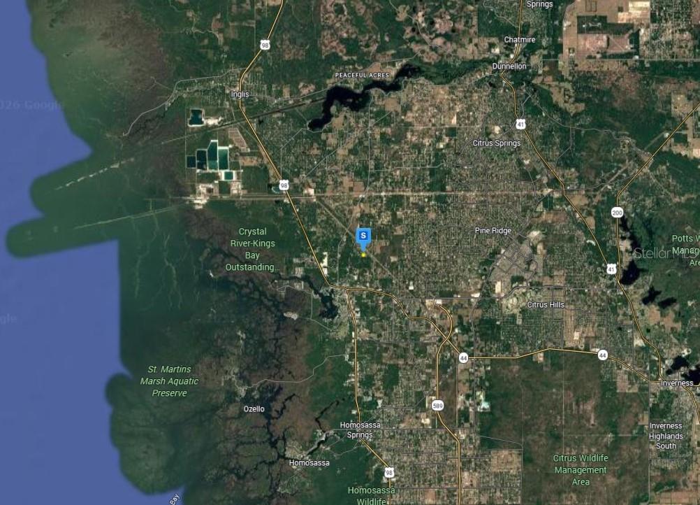 This is a satellite map showing the Crystal River and Homosassa area in Florida — 8326 W OAK STREET, CRYSTAL RIVER, FL