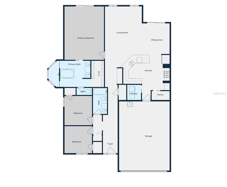 This is a floor plan for a single-story home with a garage and three bedrooms — 1209 SPOTTED LILAC LANE, PLANT CITY, FL