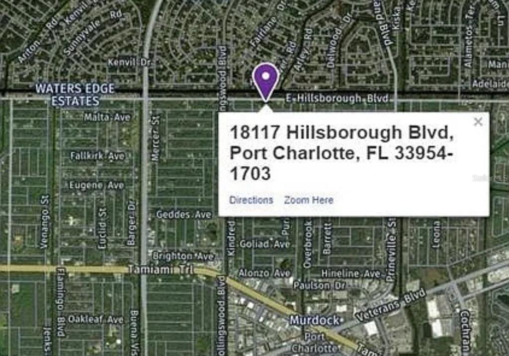 This is a map showing the location of a property in Port Charlotte, Florida — 18117 HILLSBOROUGH BOULEVARD, PORT CHARLOTTE, FL