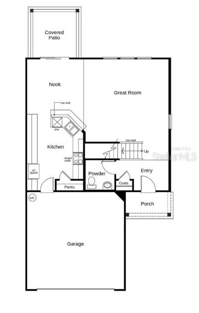 This is a floor plan of a home's main level featuring a garage and patio — 55 CAMELLIA STREET, PALM COAST, FL