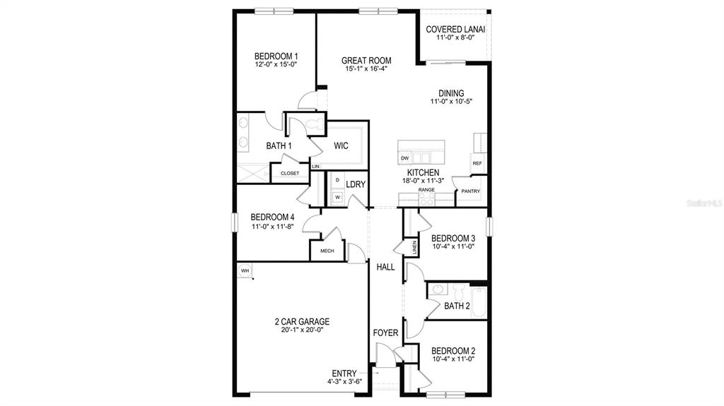 This is a floor plan for a four-bedroom home with a two-car garage — 5209 SONG SPARROW TERRACE, PALMETTO, FL