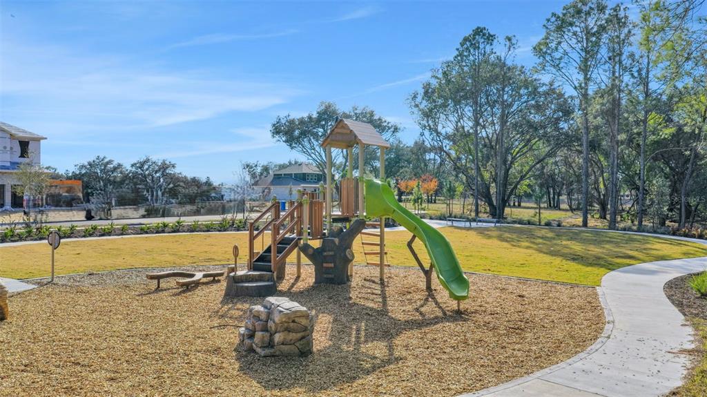 A playground with a slide and climbing structure sits on wood chips in a park — 5978 FLOWERING CHERRY BEND, WINTER GARDEN, FL