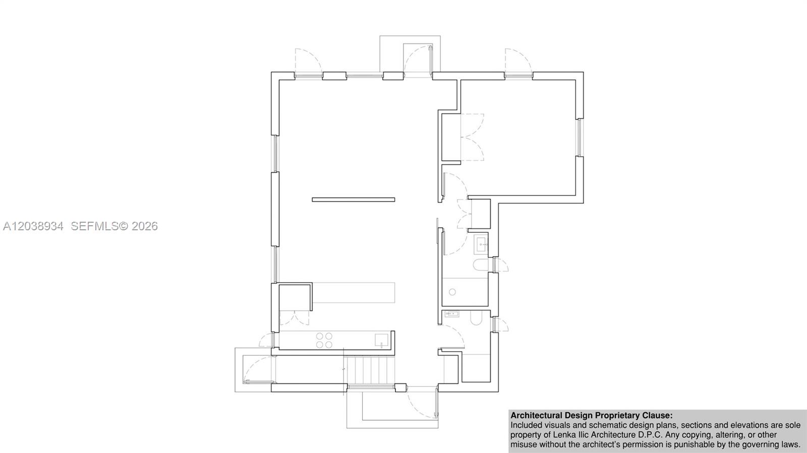 This is a floor plan showing a residential layout with an open kitchen and living area — 6238 NW 1st Ave, Miami FL 33150, MIAMI, FL