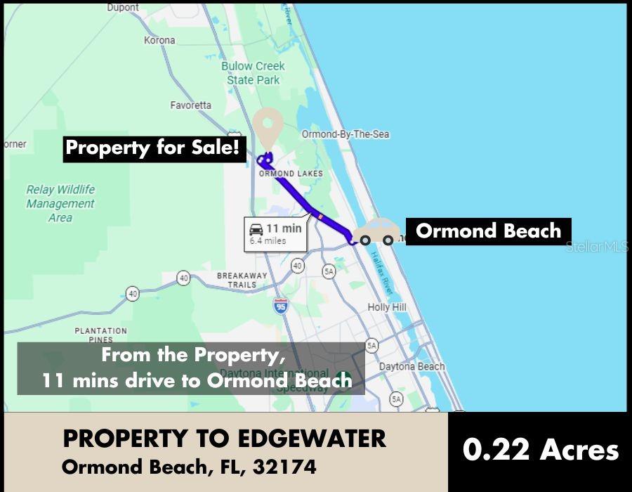 This map shows the location of a property in Ormond Beach, Florida, with driving directions — RIDGEHAVEN AVENUE, ORMOND BEACH, FL