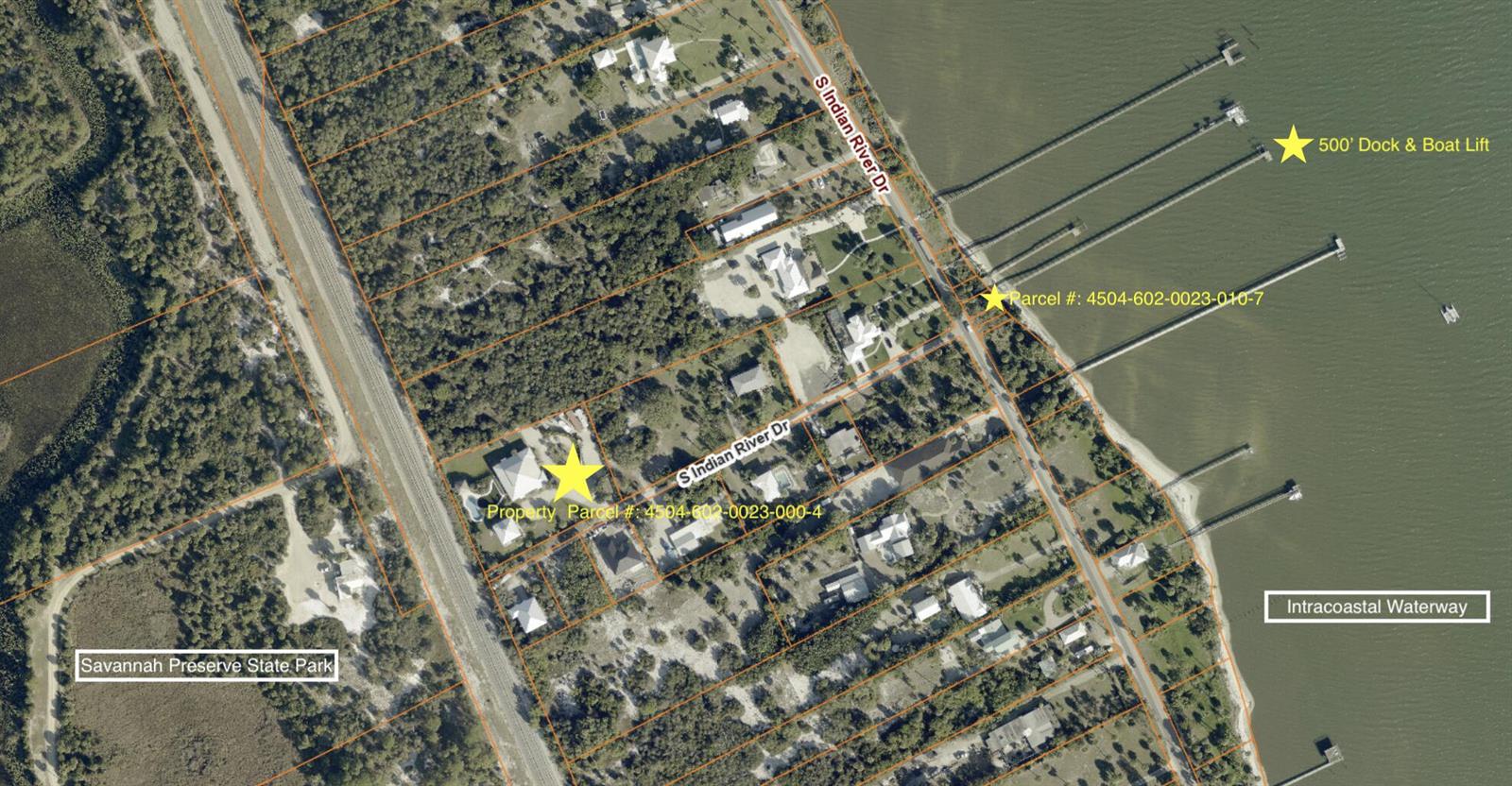 This aerial map shows residential properties along S Indian River Dr with private water access — 12331 S Indian River Drive, Jensen Beach FL 34957, JENSEN BEACH, FL