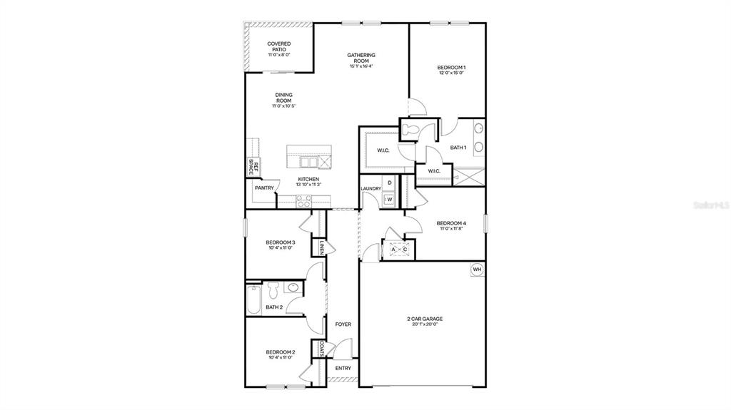 This is a floor plan for a single-story house with four bedrooms and a garage — 106 HULETT WOODS ROAD, PALM COAST, FL