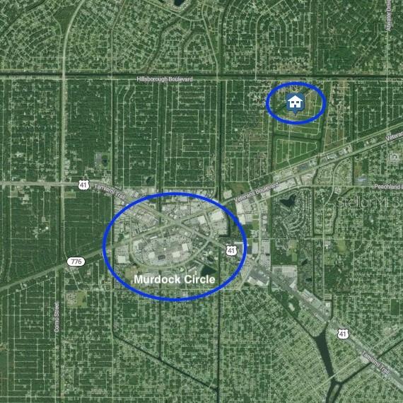 This is a satellite map showing the location of a property relative to Murdock Circle — 165 WALDO STREET, PORT CHARLOTTE, FL