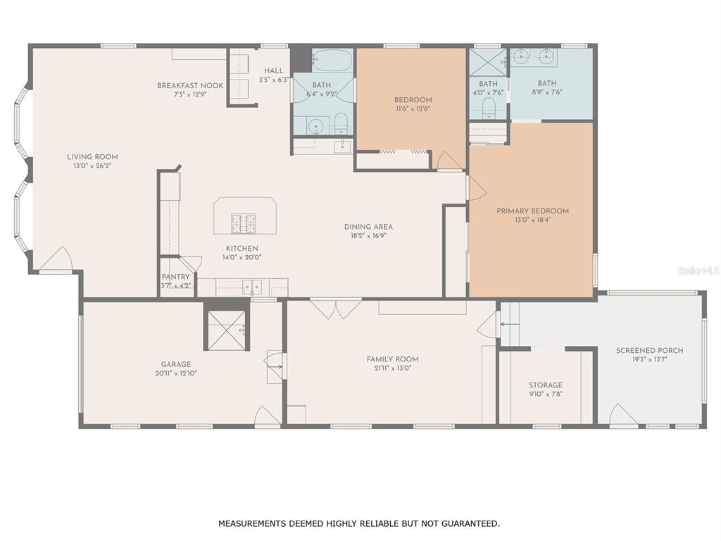 This is a floor plan showing the layout of a house with two bedrooms and bathrooms — 4202 ORCHID BOULEVARD, LAKE WALES, FL