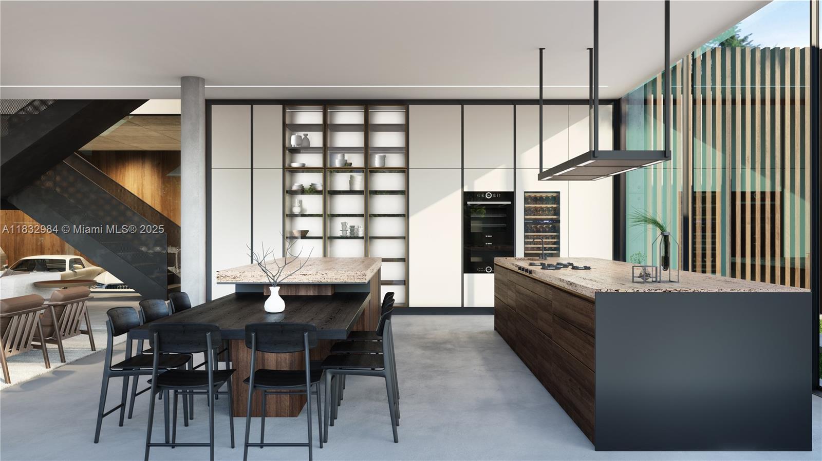 This rendering shows a modern kitchen with a large island, dining table, and integrated cabinetry — 4761 Akai Dr, Southwest Ranches FL 33332, SOUTHWEST RANCHES, FL